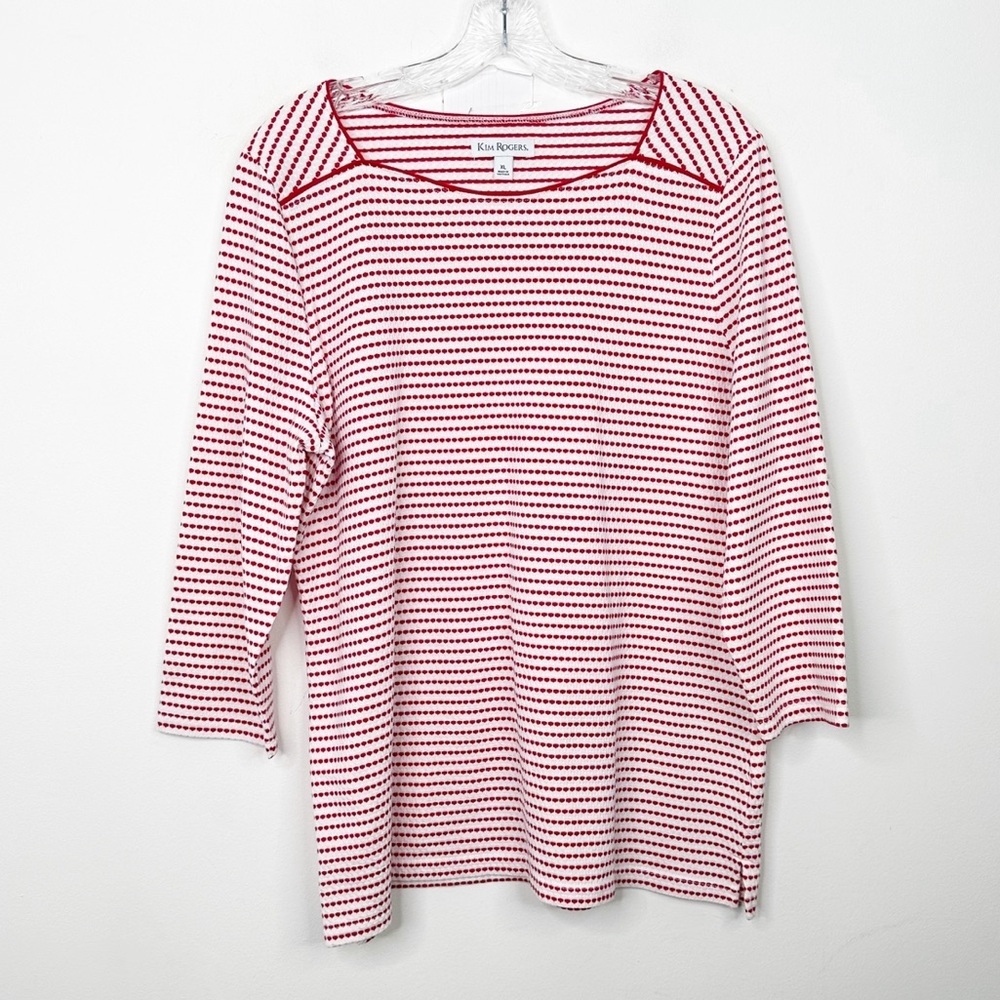 KIM‎ ROGERS | White and Red Dash Striped Top Blouse Sz. XL